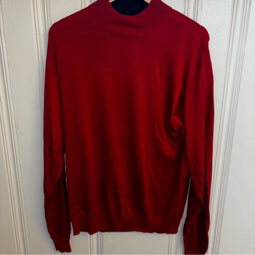 Cullen men’s L red mock turtleneck sweater silk blend fall holiday grandpa club